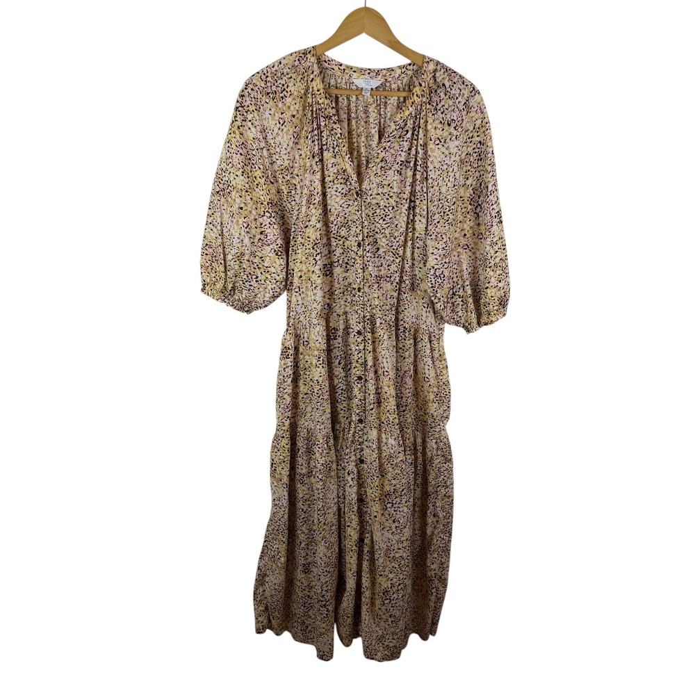 Time and Tru‎ Animal Print Tiered Cotton Peasant Midi Dress XL Prairie Cottage